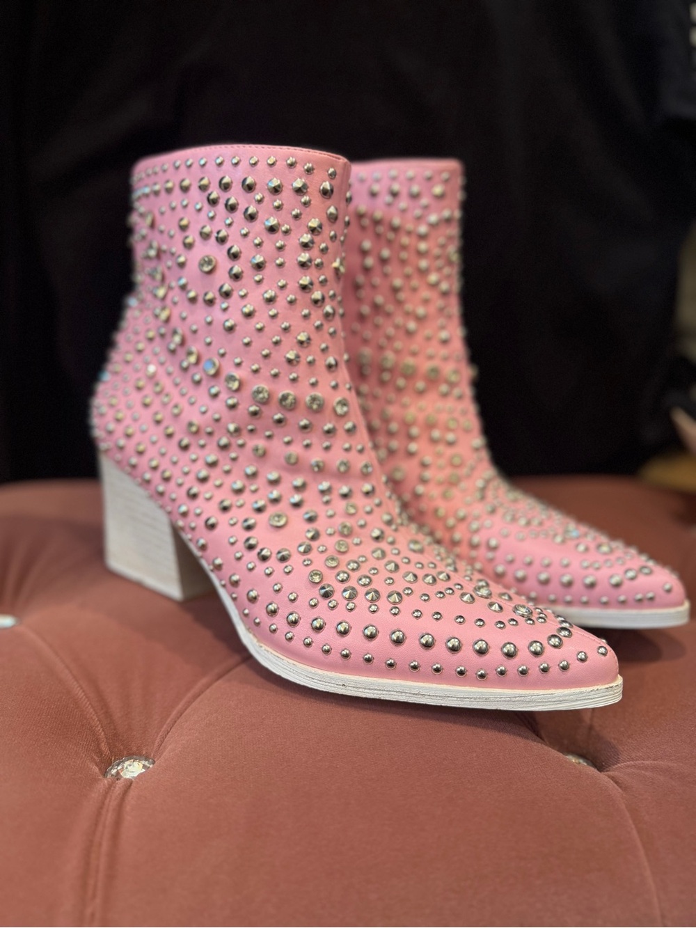BEAST FASHION Pink Studded Ankle Booties